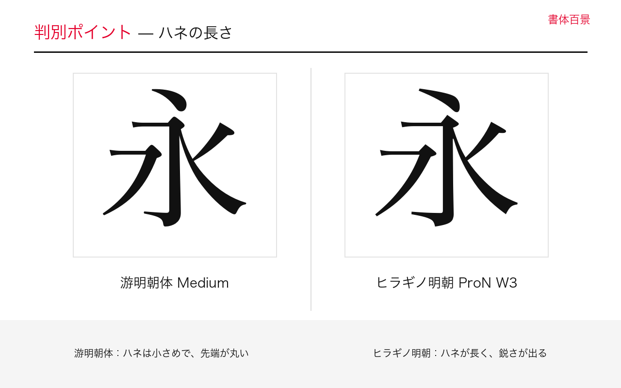 ハネの長さの字形比較