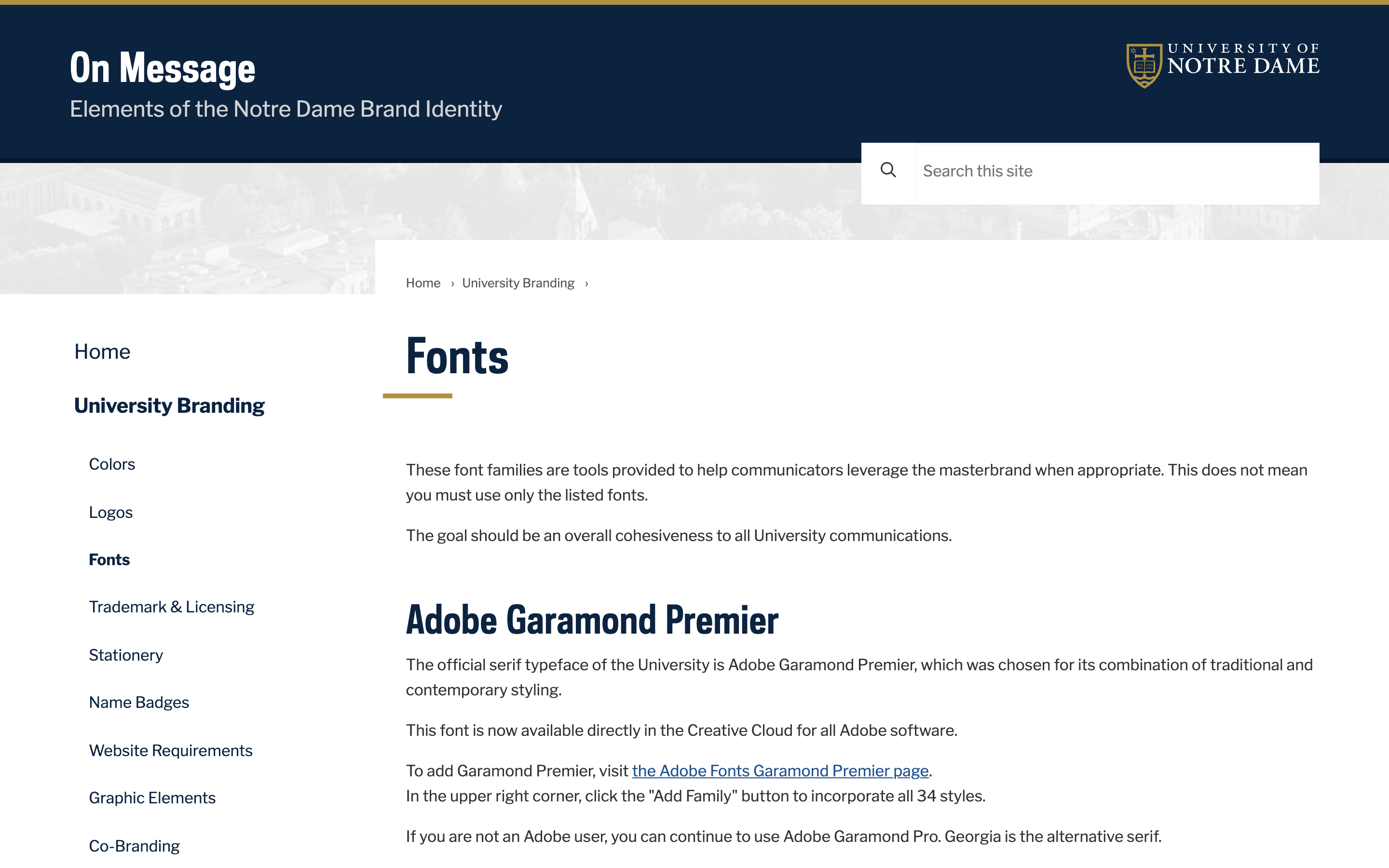 University of Notre Dameのロゴ使用例