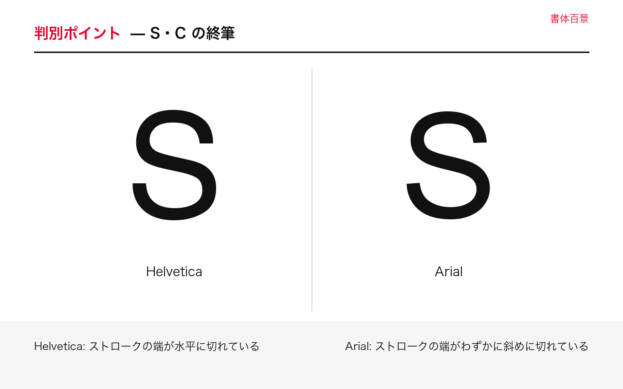 S・Cの終筆の字形比較